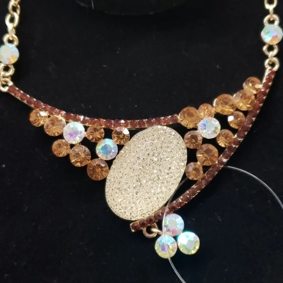 Topaz/Clear Rhinestone Necklace Set - Picture 3 of 4